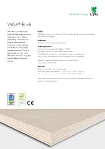 WISA® -Birch WISA-Birch is a multipurpose Product				  product of high quality for various