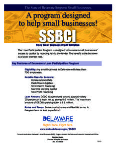 The State of Delaware Supports Small Businesses.  A program designed to help small businesses! State Small Business Credit Initiative The Loan Participation Program is designed to increase small businesses’