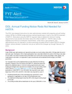 DOL: Annual Funding Notice Redos Not Needed for HATFA