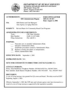 DEPARTMENT OF HUMAN SERVICES SENIOR & DISABLED SERVICES DIVISION 500 Summer Street NE Salem, Oregon[removed]Phone: ([removed]