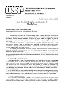 OFDSERP00412 RMG/WSL Ribeirão Preto, 14 de Junho de[removed]Carta de reinvindicações dos estudantes de Ribeirão Preto