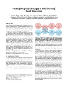 Finding Progression Stages in Time-evolving Event Sequences † Jaewon Yang† Julian McAuley† Jure Leskovec† Paea LePendu‡ Nigam Shah‡ Computer Science, Stanford University, {jayang, jmcauley, jure}@cs.stanford.