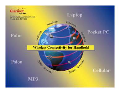 Wireless Connectivity for Handheld  The Connectivity Challenges for PDA and Handheld • Multiple Operating Systems • Each device requires a proprietary cradle • Form factors constantly changing