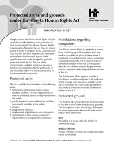 Protected areas and grounds under the Alberta Human Rights Act ADR2013 Prohibitions regarding complaints