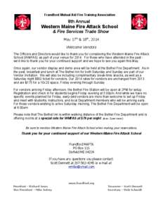 Frandford Mutual Aid Fire Training Association  8th Annual Western Maine Fire Attack School & Fire Services Trade Show
