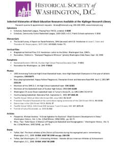 Selected Visionaries of Black Education Resources Available at the Kiplinger Research Library Research queries & appointment requests: [removed], [removed], www.historydc.org