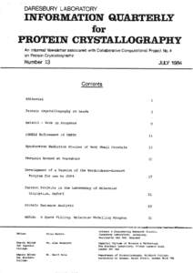 DARESBURY LABORATORY  INFORMATION QUARTERLY for PROTEIN CRYSTALLOGRAPHY An Informal Newsletter associated with Collaborative Computational Project No.4