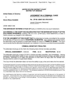 Case 2:08-crNVW Document 92  FiledPage 1 of 4 UNITED STATES DISTRICT COURT DISTRICT OF ARIZONA