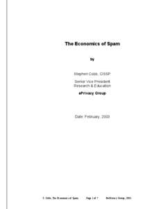 The Economics of Spam by Stephen Cobb, CISSP Senior Vice President Research & Education