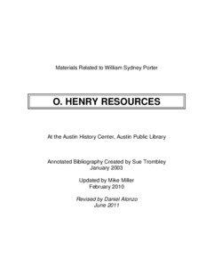 Materials Related to William Sydney Porter  O. HENRY RESOURCES