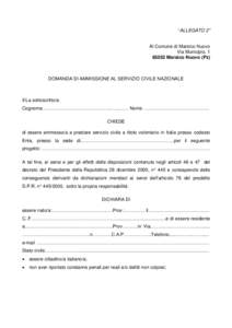 “ALLEGATO 2”  Al Comune di Marsico Nuovo Via Municipio, Marsico Nuovo (Pz)