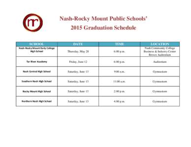 Nash-Rocky Mount Public Schools’ 2015 Graduation Schedule SCHOOL DATE