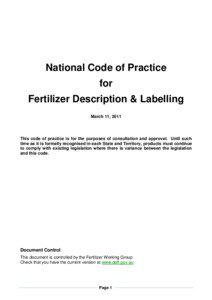 National Code of Practice for Fertilizer Description & Labelling