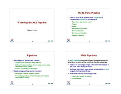 The U. Penn ACE system uses a pipeline of independent stages to process text. Coreference Classifier  