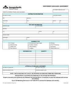 DISPENSER SUBLEASE AGREEMENT PLACEMENT/SUBLEASE DATE Exhibit B to EnMotion Master Lease Agreement DISTRIBUTOR INFORMATION DISTRIBUTOR NAME