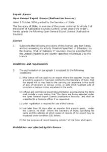 Open General Export Licence (Radioactive Sources)