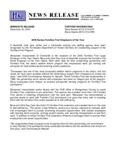 IMMEDIATE RELEASE December 23, 2002 FURTHER INFORMATION: Dana Keeton[removed]Steve Sparks[removed]