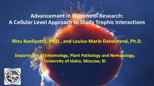 Advancement in Biocontrol Research: A Cellular Level Approach to Study Trophic Interactions Rinu Kooliyottil, Ph.D., and Louise-Marie Dandurand, Ph.D. Department of Entomology, Plant Pathology and Nematology, University 