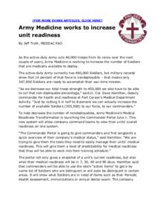 [FOR MORE EVANS ARTICLES, CLICK HERE]  Army Medicine works to increase unit readiness By Jeff Troth, MEDDAC PAO