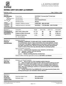 L. M. SCOFIELD COMPANY 6533 BANDINI BLVD. • LOS ANGELES, CALIFORNIASCOFIELD ROAD • DOUGLASVILLE, GEORGIAMATERIAL SAFETY DATA SHEET and WARRANTY B434 Rev