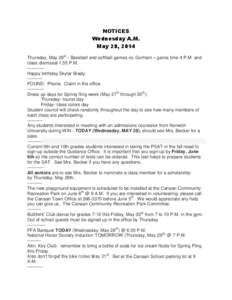 NOTICES Wednesday A.M. May 28, 2014