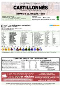 SOCIÉTÉ DES COURSES de  CASTILLONNès Hippodrome de Sarlande  dimanche 22 juin 2014 : 14h00