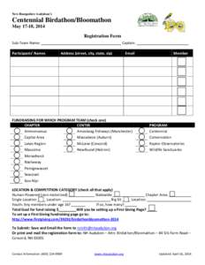 New Hampshire Audubon’s  Centennial Birdathon/Bloomathon May 17-18, 2014 Registration Form Sub-Team Name: ________________________________________ Captain: __________________________