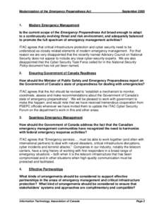 Safety / Security engineering / Disaster preparedness / Emergency management / Humanitarian aid / Occupational safety and health / Critical infrastructure protection / Public Safety Canada / Information Technology Association of Canada / National security / United States Department of Homeland Security / Public safety