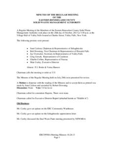 MINUTES OF THE REGULAR MEETING OF THE EASTERN RENSSELAER COUNTY SOLID WASTE MANAGEMENT AUTHORITY  A Regular Meeting of the Members of the Eastern Rensselaer County Solid Waste