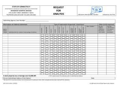 REQUEST FOR ANALYSIS STATE OF CONNECTICUT DEPARTMENT OF EMERGENCY SERVICES AND PUBLIC PROTECTION