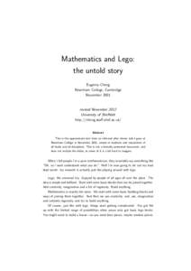 Mathematics and Lego: the untold story Eugenia Cheng Newnham College, Cambridge November 2001