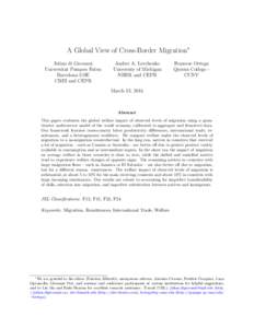 A Global View of Cross-Border Migration∗ Julian di Giovanni Universitat Pompeu Fabra Barcelona GSE CREI and CEPR