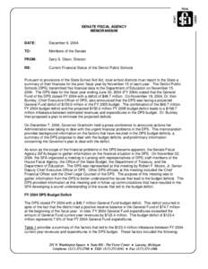 Memo - December 9, [removed]Current Financial Status of the Detroit Public Schools