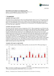 [removed]Information on the climate in Luxembourg in 2013 Station: Luxembourg/Findel-Airport (WMO 06590, 376 m, a.s.l.) Reference period: WMO normal period 1961 to[removed]Air temperature