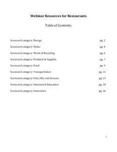Webinar Resources for Restaurants Table of Contents: Scorecard category: Energy  pg. 2