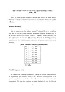 THE CONSTRUCTION OF THE TURKISH COMPOSITE LEADING INDICATOR A CLI for Turkey has been developed by the joint work between the OECD Statistics Directorate and the General Directorate of Statistics of the Central Bank of t