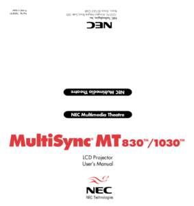 NEC Technologies  LCD Projector User’s Manual  MultiSync MT