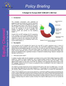 Policy Briefing ‘A Budget for Europe 2020’ COM[removed]final Connecting People for Fair Health  Equity Channel