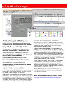 AIX Workload Manager  Workload Manager in AIX 5L helps you: Ensure that critical applications are not impacted by less important jobs in the system during peak demands Manage CPU, Memory, and Disk I/O bandwidth