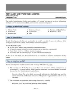 Rentals of Multipurpose Facilities, Sales and Use Tax Fact Sheet 2107