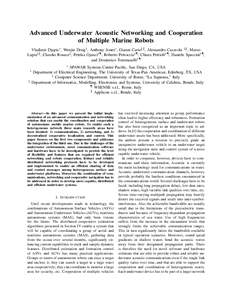 Advanced Underwater Acoustic Networking and Cooperation of Multiple Marine Robots Vladimir Djapic∗ , Wenjie Dong† , Anthony Jones∗ , Gianni Cario§k , Alessandro Casavola §k , Marco Lupia§k , Claudio Rosace§ , P