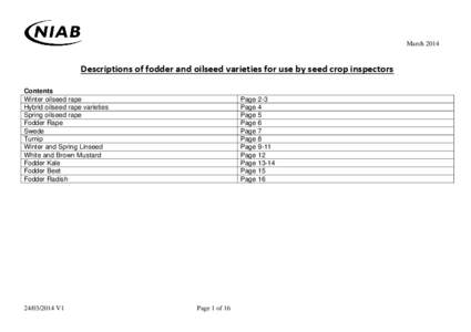 March[removed]Descriptions of fodder and oilseed varieties for use by seed crop inspectors Contents Winter oilseed rape Hybrid oilseed rape varieties