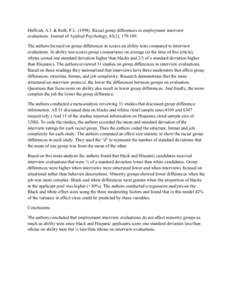 A summary of the following article: Huffcutt, A.I. & Roth, P.L[removed]Racial group differences in employment interview evaluations. Journal of Applied Psychology, 83(2), [removed].