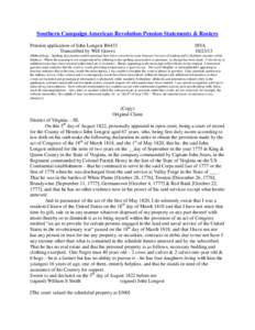 Southern Campaign American Revolution Pension Statements & Rosters Pension application of John Longest R6433 Transcribed by Will Graves f8VA[removed]