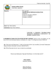 Projeto de resolução - qryy12n8  Estado de Mato Grosso Assembleia Legislativa Despacho