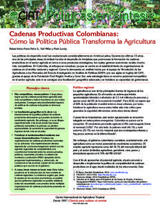 Cadenas Productivas Colombianas: Cómo la Política Pública Transforma la Agricultura Rafael Isidro Parra-Peña S., Vail Miller y Mark Lundy Las políticas de desarrollo rural han evolucionado considerablemente en Amér
