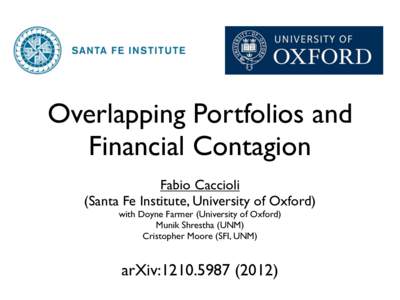 Overlapping Portfolios and Financial Contagion Fabio Caccioli (Santa Fe Institute, University of Oxford) with Doyne Farmer (University of Oxford) Munik Shrestha (UNM)