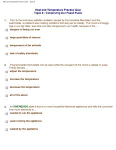 Heat and Temperature Practice Quiz - Topic 8