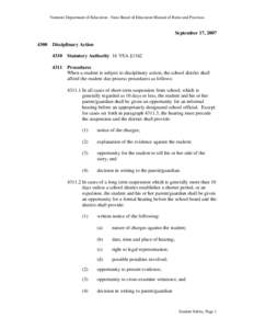 Vermont Department of Education - State Board of Education Manual of Rules and Practices  September 17, [removed]Disciplinary Action