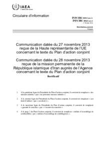 INFCIRC/855/Corr.1 and INFCIRC/856/Corr.1 - Communication dated 27 November 2013 received from the EU High Representative concerning the text of the Joint Plan of Action - French